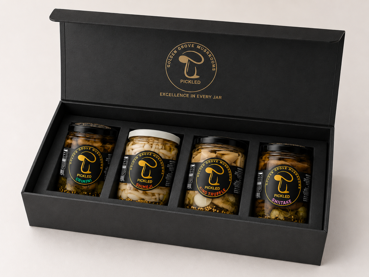 Four jars of Golden Grove pickled mushrooms, the 4-Pack